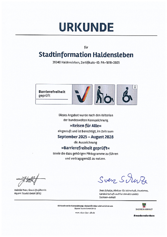 Zertifikat zur Barrierefreiheit im WOBAU Bahnhof-Center Zertifikat zur Barrierefreiheit im WOBAU Bahnhof-Center