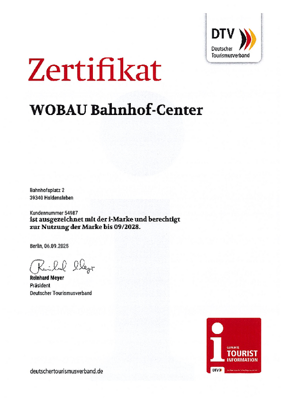Zertifikat zur Marke "WOBAU Bahnhof-Center" Zertifikat zur Marke "WOBAU Bahnhof-Center"
